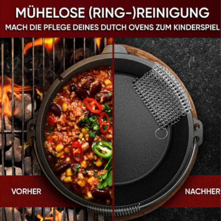 Edelstahl-Ringreiniger 12 x 12 cm – Pfannenreiniger für Gusseisen & Dutch Oven, schonend zur Patina, rostfrei & langlebig – Bild 3