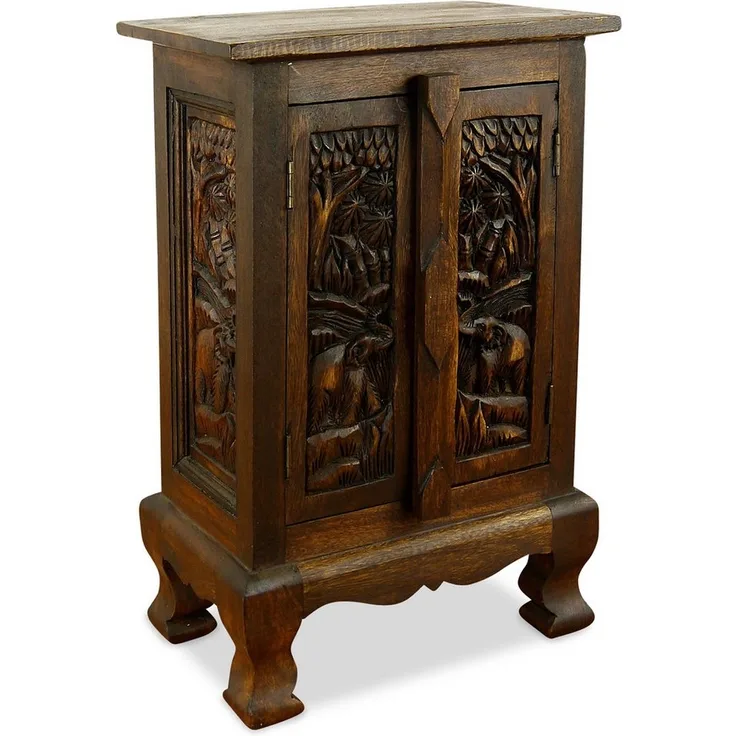 livasia Kommode kleiner Massivholzschrank mit Schnitzerei, handgefertigt, 40x24x60cm