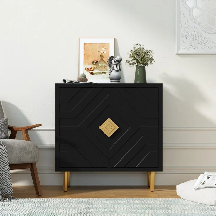 HOLTICO Sideboard Schrank für Wohnzimmer, Küche, Schlafzimmer (1 St), Kommode mit 2 Türen, Küchenschrank, Aufbewahrungsschrank – Bild 3