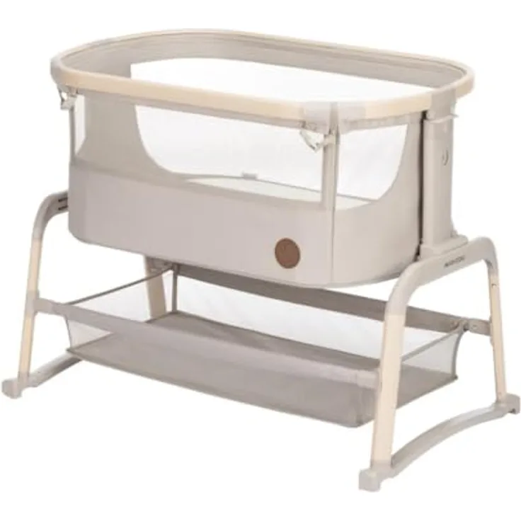 Maxi-Cosi Iora Air 2-in-1 Beistellbett mit Schaukelfunktion, atmungsaktive Stoffe, klappbar, inkl. Matratze & Reisetasche - Classic Beige Eco FR