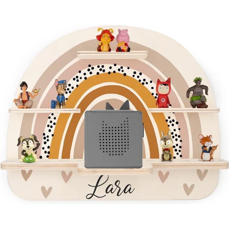 KIDSMOOD - Personalisiertes Tonie Regal für Kinderzimmer | Regenbogen Wand-Regal mit genügend Platz für Tonie-Hör-Figuren, Aussparung für Tonie-Musikbox & Kabelmanagement, Tonie Regal Mädchen & Jungen