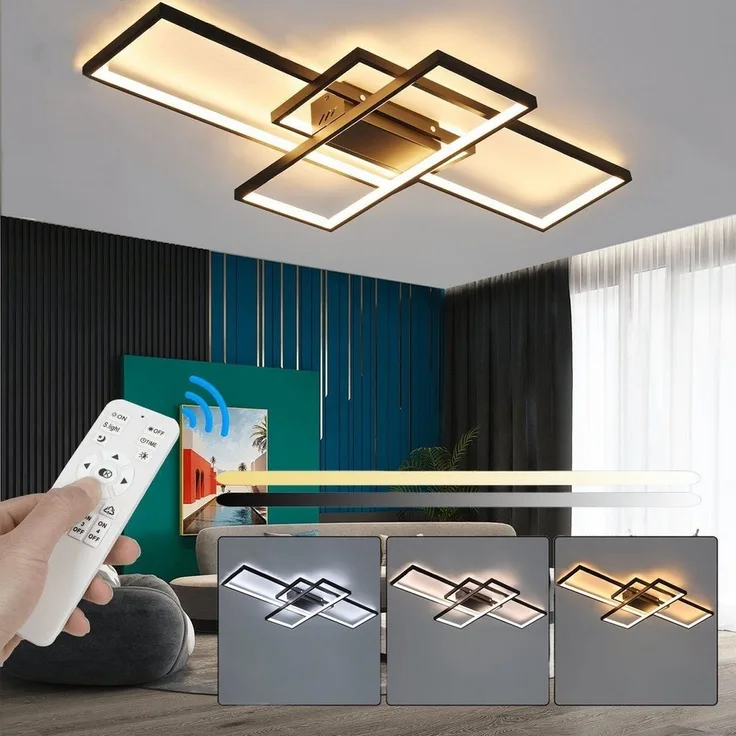 LETGOSPT Deckenleuchte 60W LED Deckenleuchte Dimmbar Modern Deckenlampe Wohnzimmerlampe 90cm, LED fest integriert, Kaltweiß, Naturweiß, Warmweiß, Geometrisch Wandlampe Multifunktional Deckenbeleuchtung