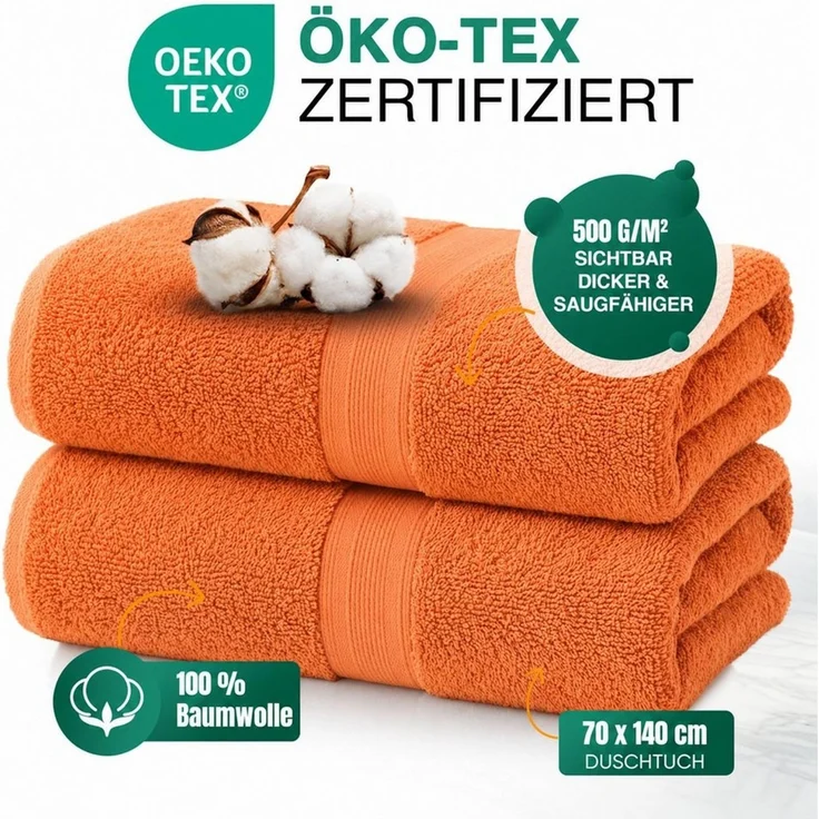 leevitex® Duschtücher 2er-Set, 70x140 cm, 100% Baumwolle, saugstark und fusselfrei, Frottee (Set, 2-St), OEKO-TEX® STANDARD 100 zertifiziert, gestreifte Bordüre – Bild 4