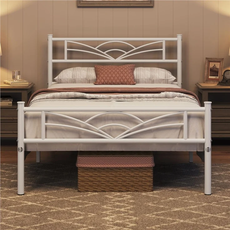 Yaheetech Metallbett mit Lattenrost, Wolkenmuster, Metall Weiß, 90x200 cm – Bild 3