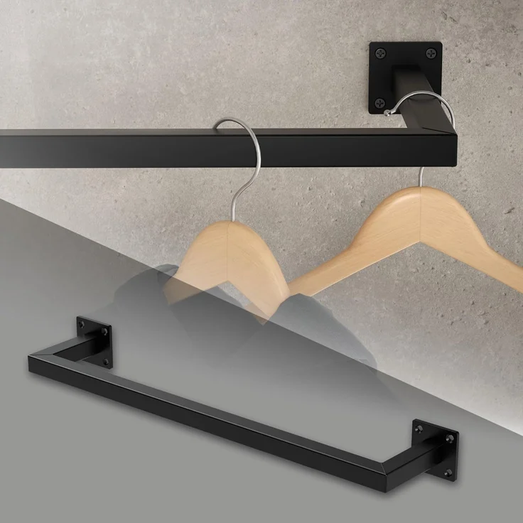 ML-DESIGN Kleiderstange Wandgarderobe Rechteck für die Wand aus Stahl inkl. Montagematerial (1 St), Garderobenstange 60x12 cm Schwarz U-Form Kleiderständer Kleidergestell – Bild 1