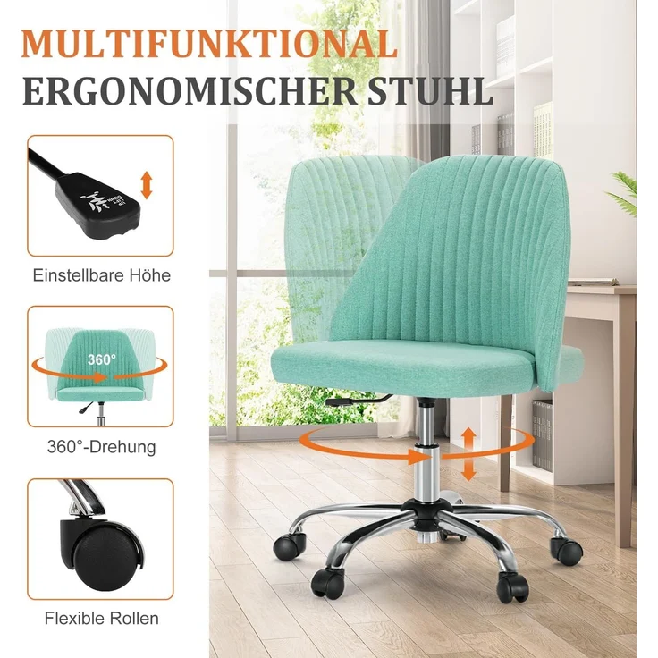 DUMOS Bürostuhl Schreibtischstuhl schminktisch Stuhl kleine Schreibtischstühle mit Rollen niedlicher Drehstuhl mit Rückenlehne armlos Heimbüro Bürostuhl – Bild 5