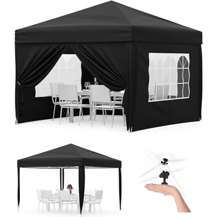 Faltpavillon 3x3 m wasserdicht stabil mit 4 Seitenwänden – Pop up Pavillon faltbar aus 420D Oxford, UV-Schutz 50+, 3-Fach höhenverstellbar, Partyzelt mit Tragetasche für Garten & Outdoor Schwarz – Bild 1