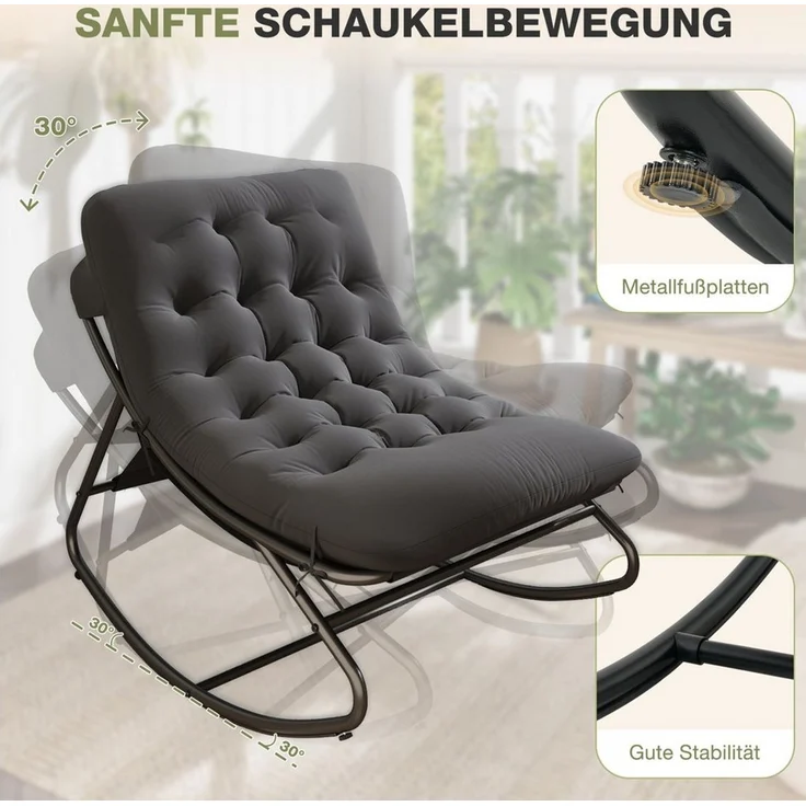 AOXUN Schaukelstuhl Loungesessel Metall Schwarzgrau (2 St), mit Hocker – Bild 3