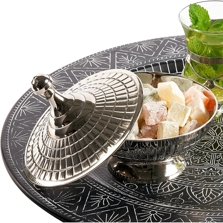 Marrakesch Orient & Mediterran Interior Dekotablett Orientalisches Orient Tablett Teetablett Manar Schwarz, Handarbeit – Bild 5