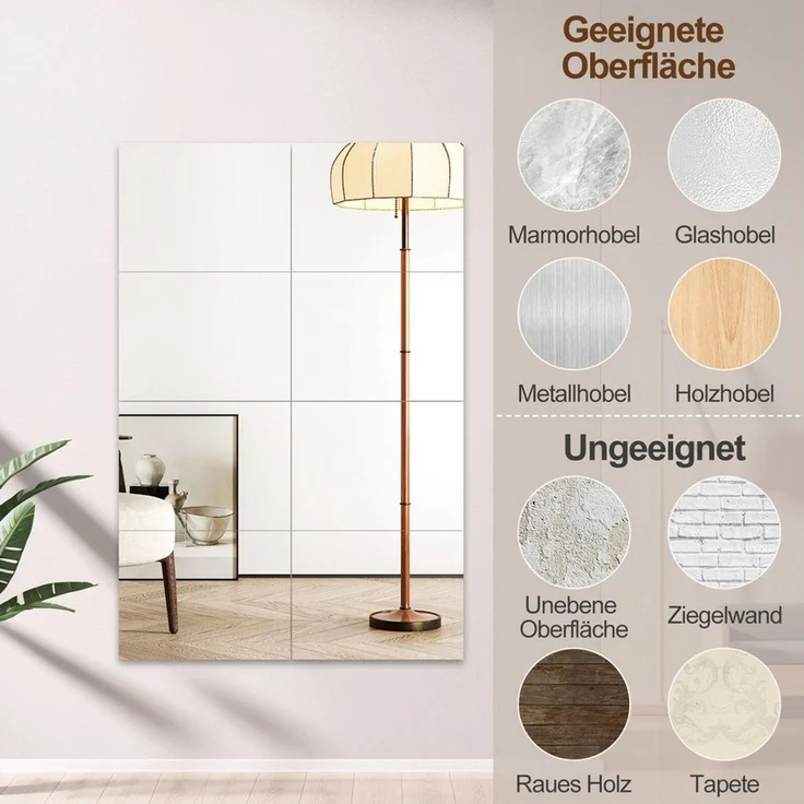 Youyijia Wandsticker Spiegelfliesen Selbstklebender Glasspiegelfliese Wandspiegel – Bild 4
