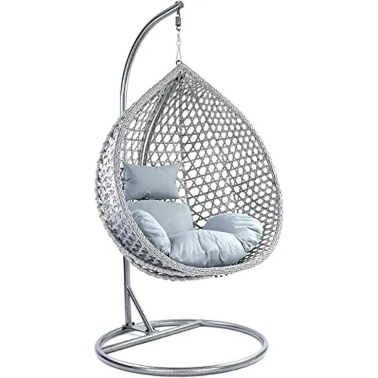 Luxus Hängesessel Style XXL Korb Gestell Grau mit Relaxkissen Hell Grau