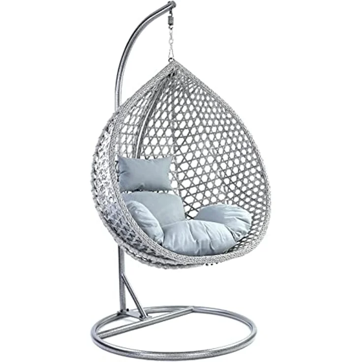 Luxus Hängesessel Style XXL Korb Gestell Grau mit Relaxkissen Hell Grau – Bild 1