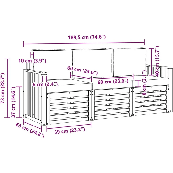 vidaXL Outdoor-Sofagarnitur 3 stk. 3-Sitzer Weiß und Anthrazit 3391312 – Bild 6