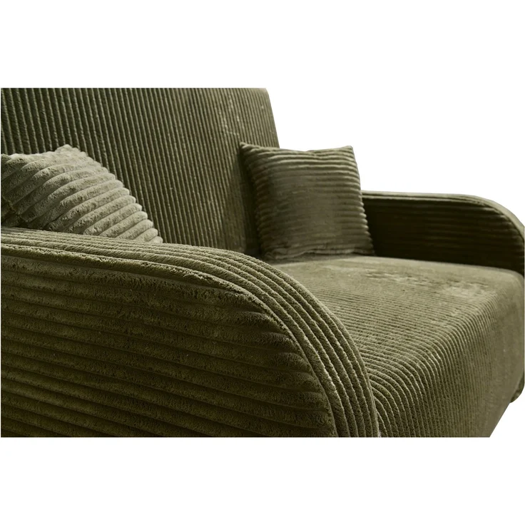 Wohnero24 Lirena 3 Schlafsofa 155x95 cm mit Bettfunktion 133x195 cm – 2-3 Sitzer Cord Sofa ausziehbar mit Bettkasten, kleines Schlafsofa für Wohnzimmer - Dunkelgrun – Bild 3