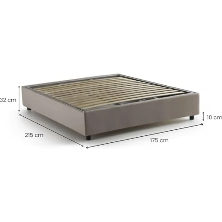 Talamo Italia - Maria Doppelbett, Bettkasten mit Stoffbezug, 100 % Made in Italy, Öffnung vorne, geeignet für Matratze 160x200 cm, Taupe – Bild 2