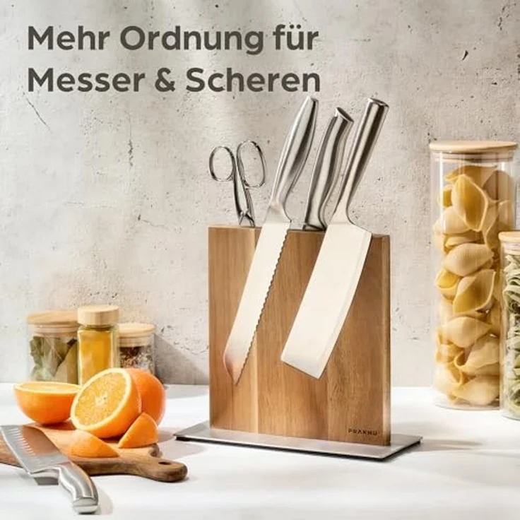 Praknu Magnet-Messerblock Messerblock magnetisch ohne Messer – Moderner Küchen Messerhalter (1tlg), Aus FSC-Akazienholz: Für 10 Messer, Rutschfest, beidseitig Magnetisch – Bild 2