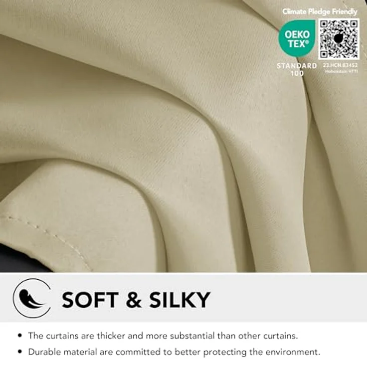 Deconovo Blickdichte Gardinen Kälteschutzvorhang Blickdicht Vorhang Verdunkelung, 183x117 cm(HöhexBreite), Beige, 2er Set – Bild 7