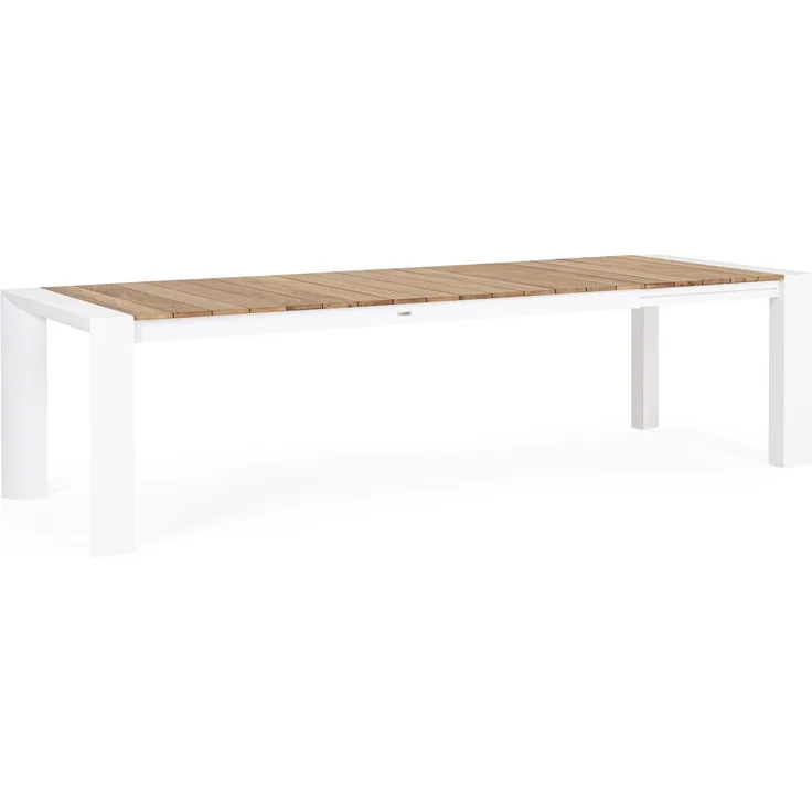 Gartentisch Cameron aus Teakholz und Aluminium, modern ausziehbar, weiß natur, für 10–12 Personen