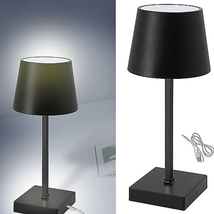 HAC24 Tischleuchte 2er Set, mit Touchfunktion, warmweiß, USB aufladbar, dimmbar, schwarz – Bild 4