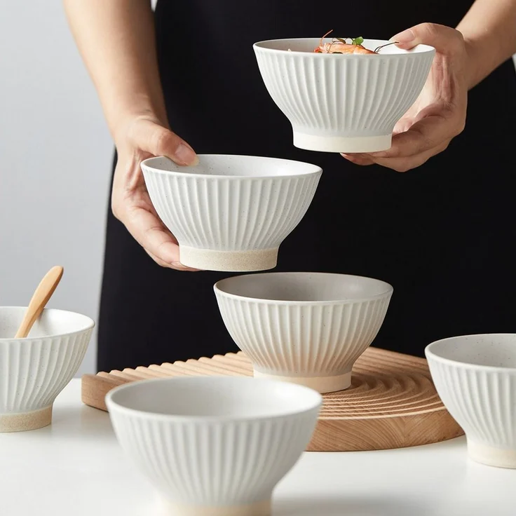 JIWOO Schale 6er Ø12cm, Müslischale Eisschale FrühstückSchale Dessertschale, Keramik, (Schaleset, 6-tlg), Hochwertiges Schalen Matt Weiß Mikrowellenofen Spülmaschine Ø12 cm – Bild 3
