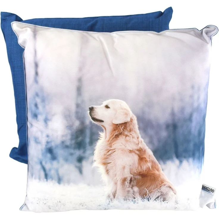 Outdoor Kissen Winter 45x45cm wetterbeständig aus 3 Tier- Motiven wählbar Hund-Schnee