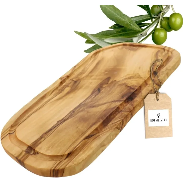 Hofmeister Schneidebrett Olivenholz 40 x 20 cm mit Saftrille, Olivenholz