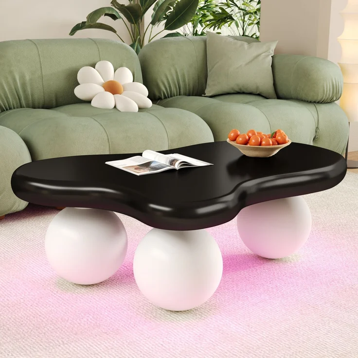 Couchtisch 95x62,5x32 cm, wolkenförmiger Tisch mit abgerundeten Beinen,Oben schwarz und unten weiß – Bild 9