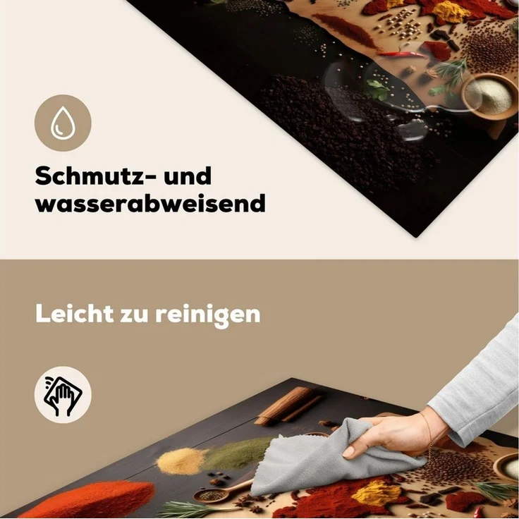 MuchoWow Herd-Abdeckplatte Kräuter - Gewürze - Weltkarte - Braun - Löffel - Farbenfroh, Vinyl, (1 tlg), Ceranfeldabdeckung Küche, Herdabdeckplatte Einteilig, 60x52 cm – Bild 4