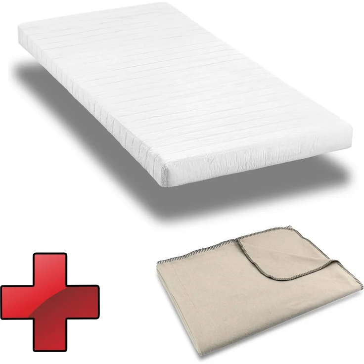 Komfortschaummatratze K10 80 x 200 cm, Höhe 10 cm, Härtegrad H3 + Sleezzz® Smart Kuscheldecke 140 x 200 cm