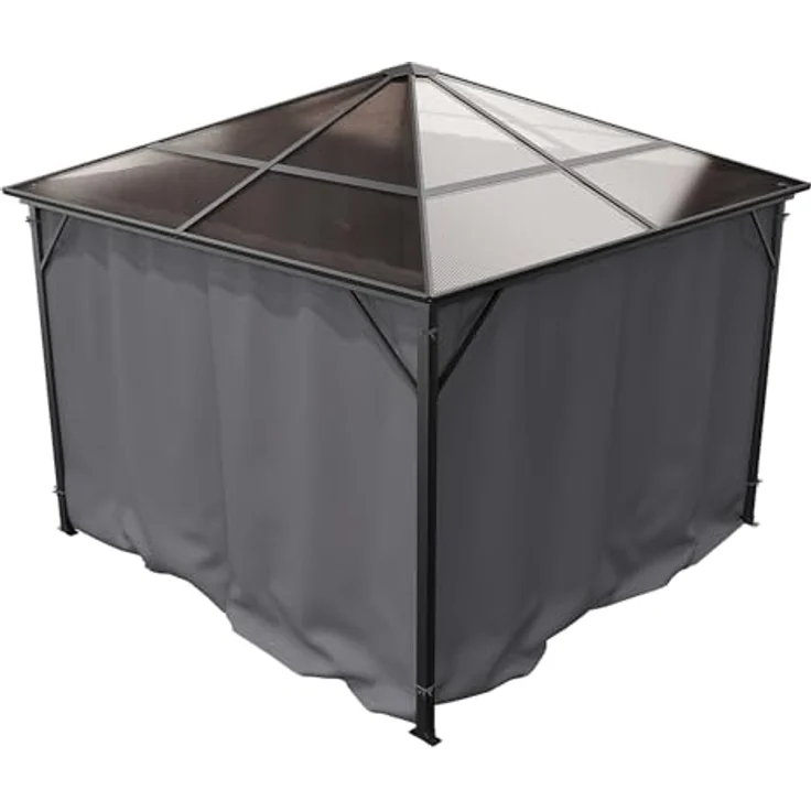 GARMIO Pavillon Rom, 3x3m, schwarze Überdachung mit Vorhang und Mückennetz, Metallgestell, wasserdicht, UV-Schutz, 2,7m Höhe, Polycarbonat Platten – Bild 5