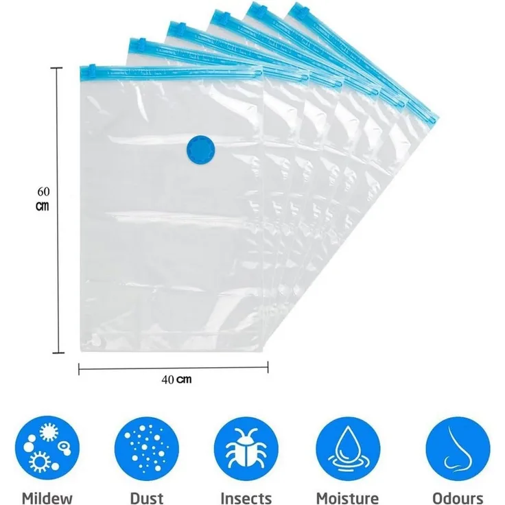 Refined Living Vakuumbehälter Vakuumbeutel 6 Stück – Aufbewahrungsbeutel für Kleidung & Bettwäsche, Kunststoff, (Vakuumbeutel Aufbewahrung, Staubsauger Beutel Kleidung, Luftdichte Aufbewahrung Tasche, Vakuum-Kleiderbeutel Stauraum, Vakuumbeutel Set, Ko...