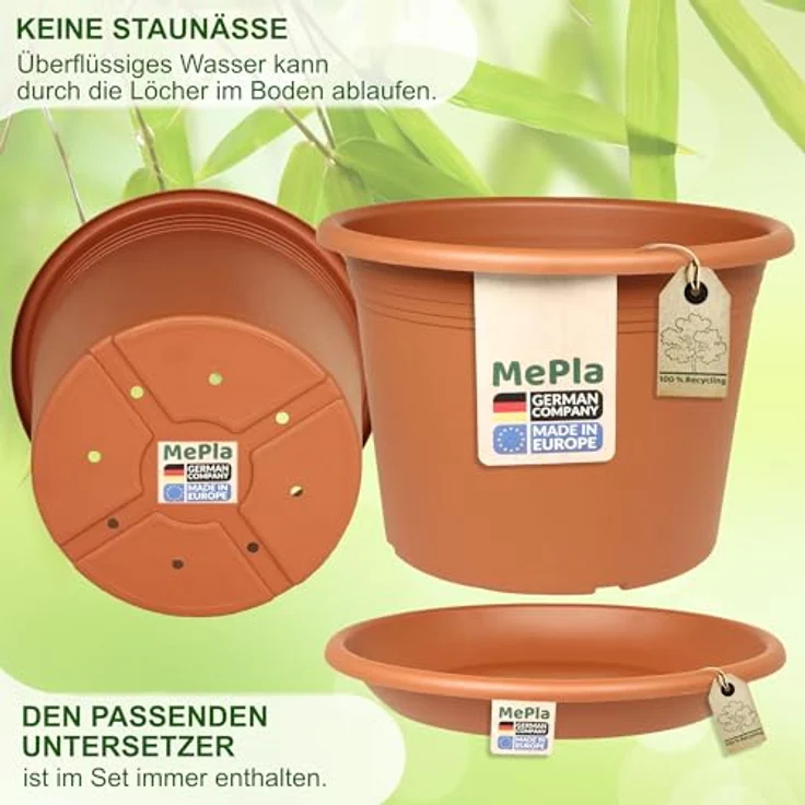Heimwerkercenter Pflanzkübel MePla Blumentopf Cylindro ø15cm, Untersetzer ø14cm Terra, Kunstoff – Bild 5