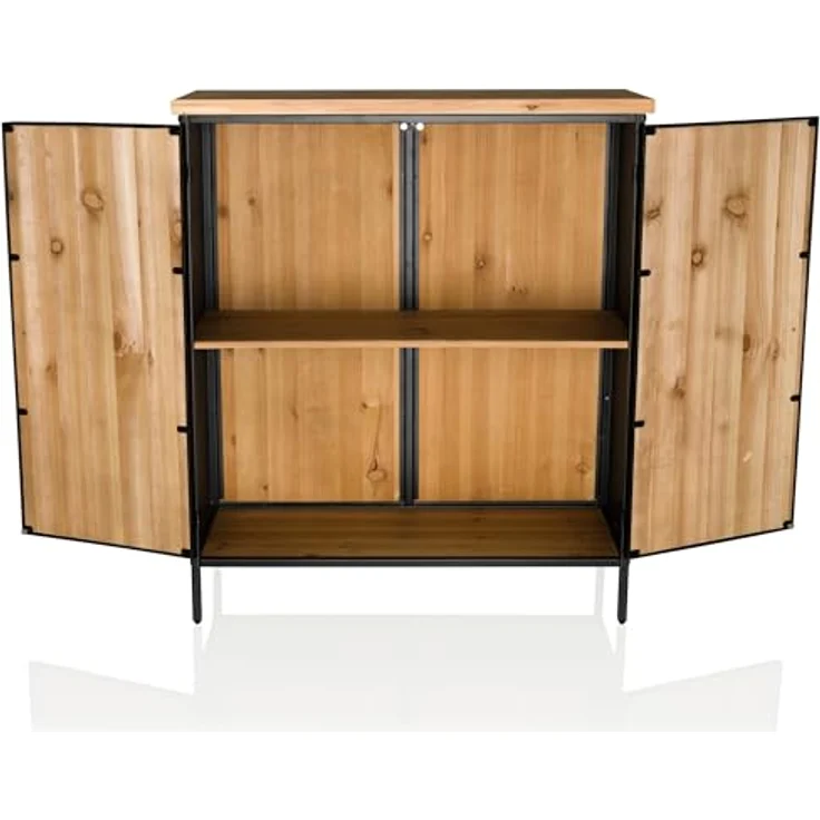 hjh LIVING Kommode aus massivem Holz, Doppeltüre SANTJAGO Black Sun XL Hochschrank für Wohnzimmer Schlafzimmer Flur, Aufbewahrungsschrank 80 x 34,5 x 94 cm – Bild 5