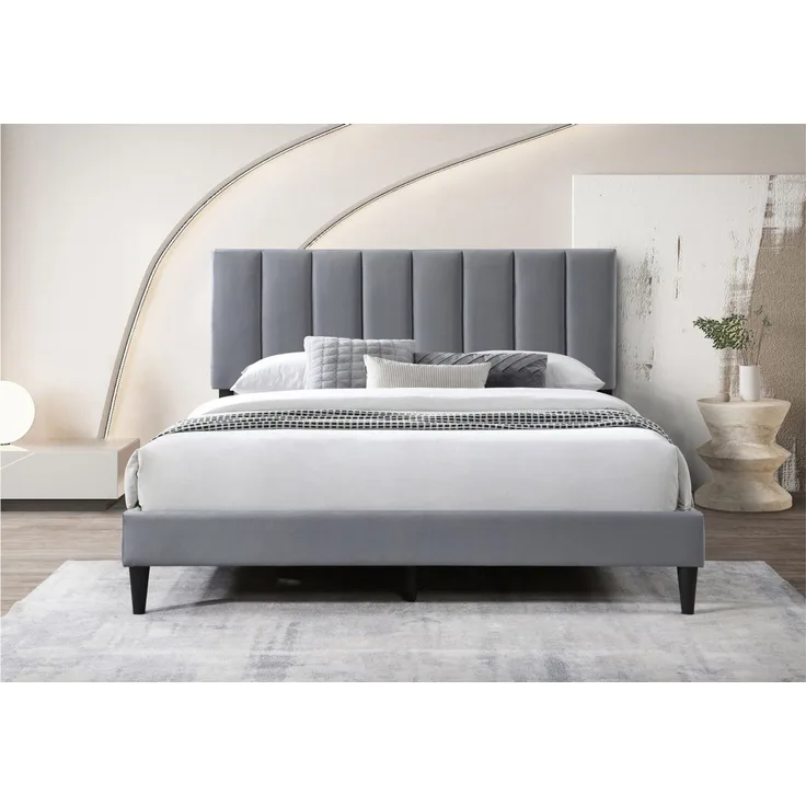 Home Collective Polsterbett 140x200 160x200 & 180x200 cm mit Lattenrost und weichem Bezug (Bettgestell Doppelbett mit gepolstertem Kopfteil, robustes Gestell, hoher Liegekomfort), vertikaler Steppung, 180x200 cm, Grau