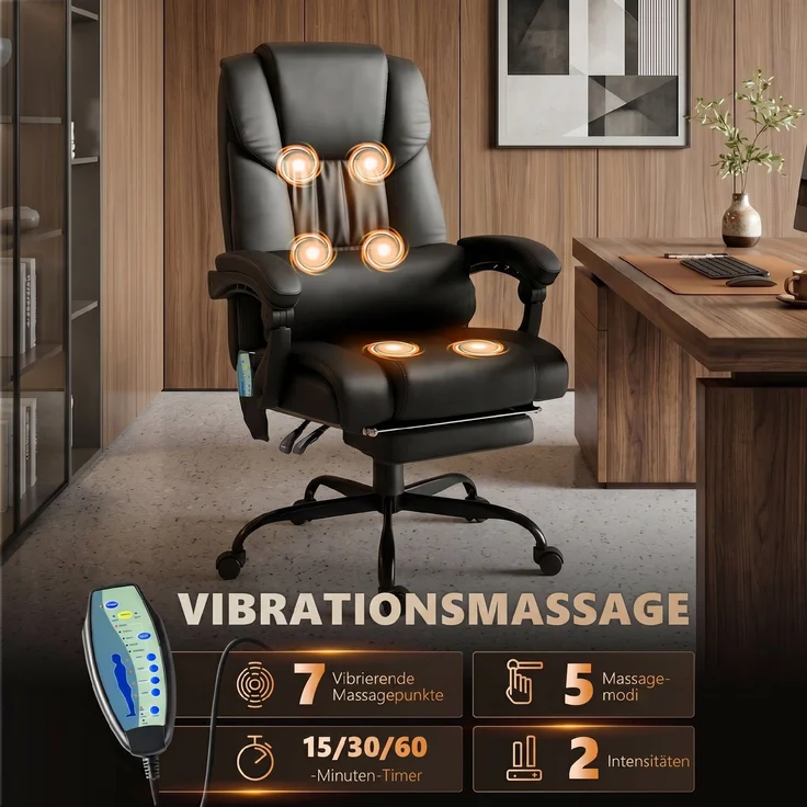 MELAYR, Bürostuhl Ergonomisch mit Massagefunktion Schreibtischstuhl mit Fußstütze, 66 x 75 x 122 cm, Schwarz – Bild 6