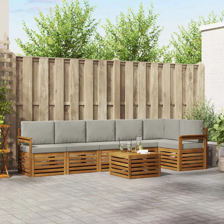 vidaXL Outdoor-Sofagarnitur 7 stk. 6-Sitzer Natur und Hellgrau 3374916 – Bild 1