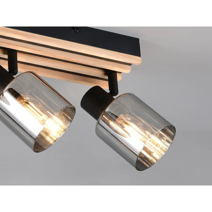 Deckenstrahler TRAVIA 4-flammig, Rauchglas Schwarz & Holzlamellen, Breite 64,5cm – Bild 5