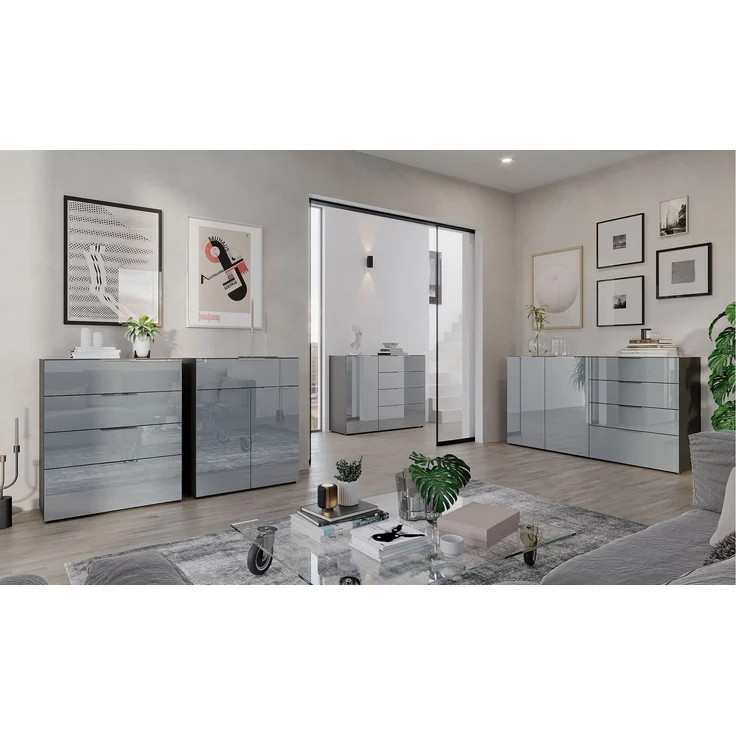 Kommode Owingen / Oakland, Glas, Holzwerkstoff, Silber, Grau, Schwarz, 83 x 102 x 42 cm – Bild 5