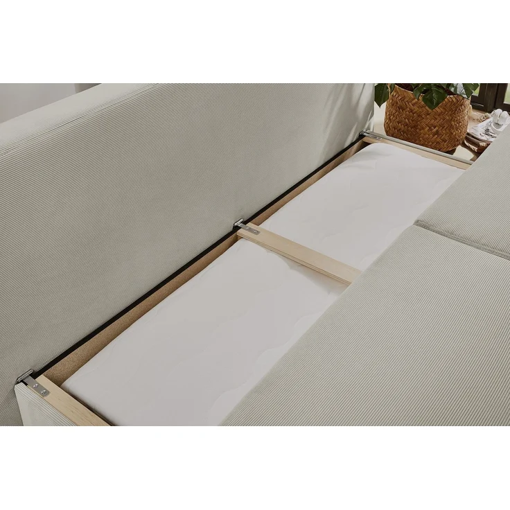 Dauer-Schlafsofa Federkern Couch mit Topper und Bettkasten in Feincord Beige – Bild 4