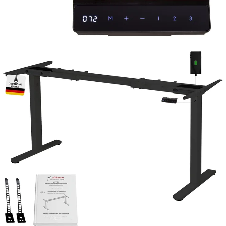 Albatros höhenverstellbares Schreibtisch Tischgestell elektrisch | LIFT S5 Schwarz | Gestell, Tischbeine, Tischfüße Metall | Display | 120Kg belastbar