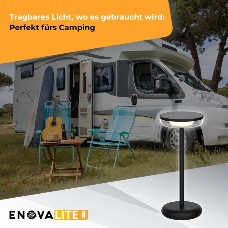 ENOVALITE LED-Akku-Tischleuchte, Solar- u. Netzbetrieb, dimmbar, 2700K – Bild 7