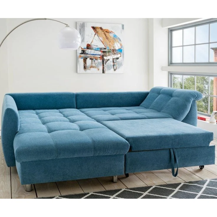 Ecksofa Schlafcouch Polsterecke L-Garnitur Wohnlandschaft Ottomane links in Blau – Bild 3