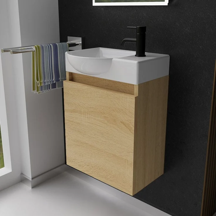 Alpenberger Badmöbel-Set Gäste WC Waschbecken mit Unterschrank - Hängeschrank Vormontiert, (Badschrank 2-tlg, Waschtisch hängend), Waschbeckenunterschrank mit Softclose – Bild 5