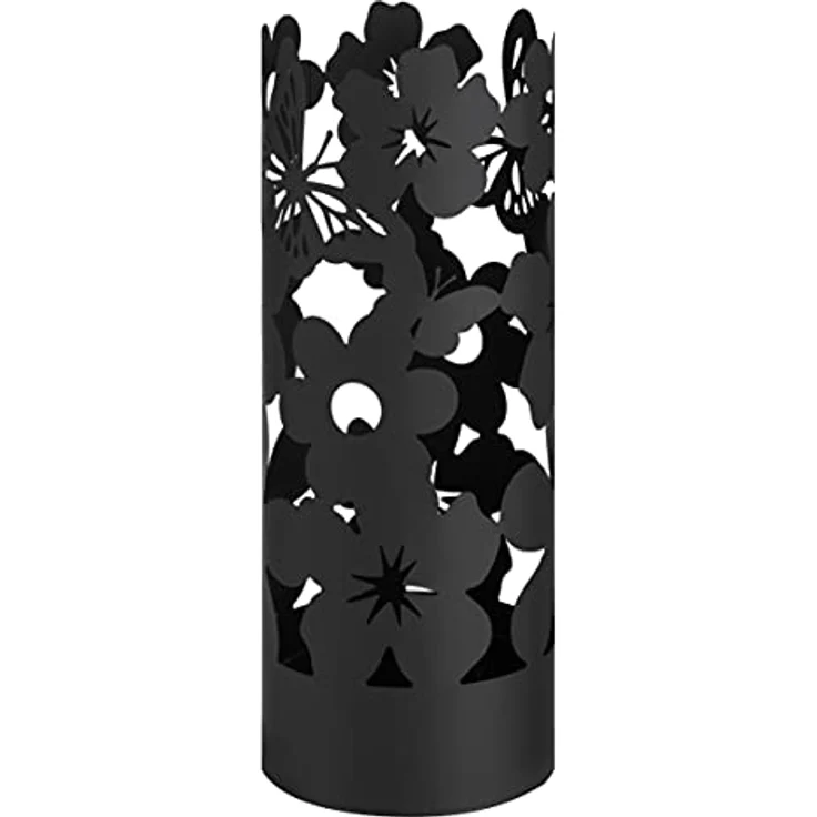 Baroni Home Moderner Schirmständer aus Metall Flowers mit 2 Haken und abnehmbarer Abtropfschale 19 x 19 x 49 cm (schwarz) – Bild 2