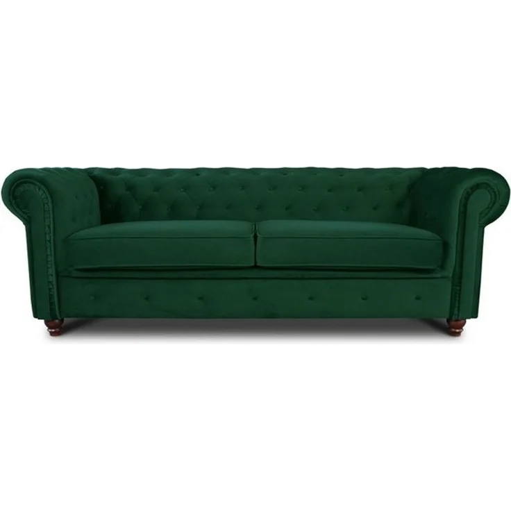 Sofa Chesterfield Asti 3-Sitzer, Couchgarnitur 3-er, Sofagarnitur, Couch mit Holzfüße, Polstersofa - Glamour Design, Velours (Dunkelgrün (Velvet 78)) – Bild 4