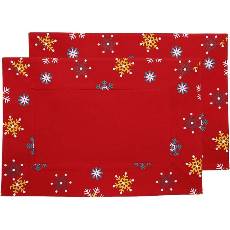 Homescapes Platzset Rotes Tischset Weihnachten mit Schneeflocken – 2er-Set, 30 x 45 cm – Bild 1