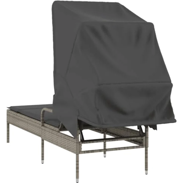 vidaXL Sonnenliege mit Dach, verstellbare Rückenlehne und abnehmbares Kissen, Grau Poly Rattan – Bild 6