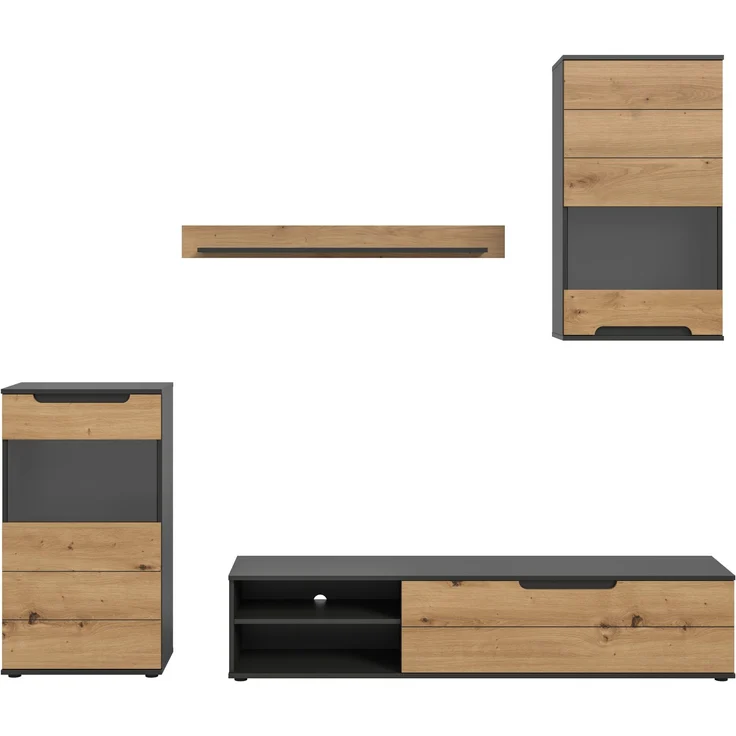 Wohnwand (B/H/T: 246x182x37 cm) in Artisan Nachbildung und Basalt grau – Bild 2