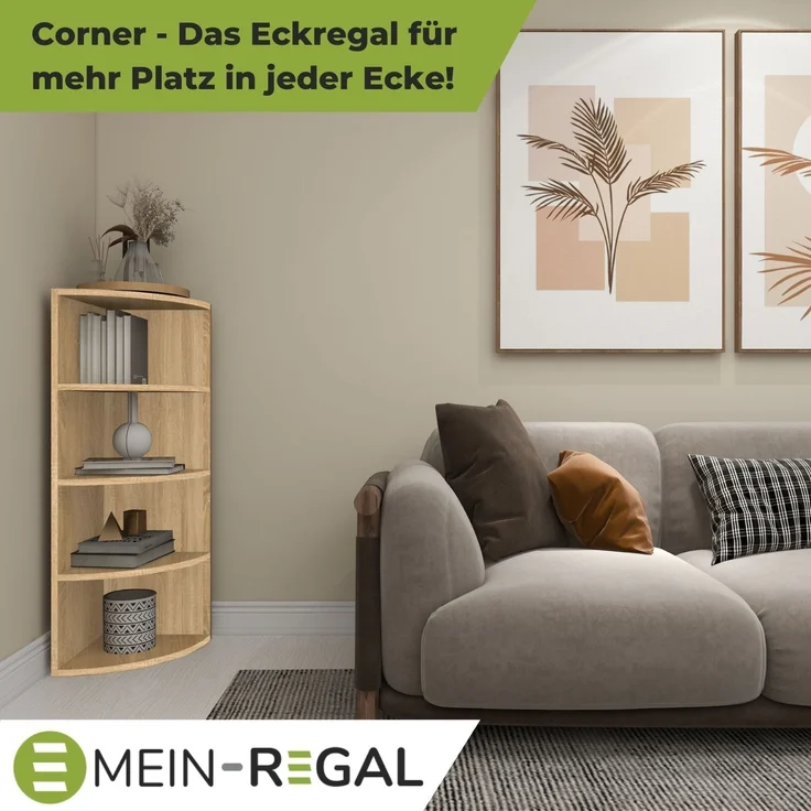 Coemo Eckregal Corner 120 aus Holz 4 Etagen Natur Sonoma – Bild 4