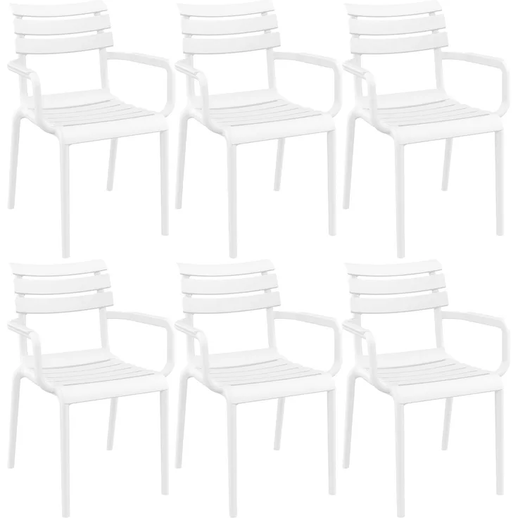 CLP 6er Set Gartenstühle Paris wetterfeste Kunststoffstühle stapelbar bis 160 kg,weiß